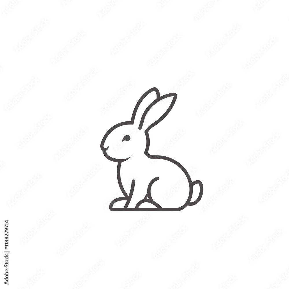 Simple 2D Flat Vector Rabbit Icon with Curved Lines Simple 2D Flat Vector Rabbit Icon with Curved Lines