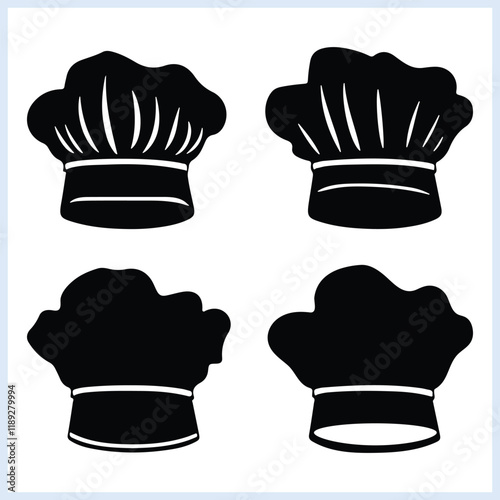 Chef hat, Professional chef hats silhouette, Chef cap vector Illustration, Chef hat cooking doodle