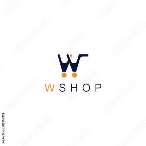 Letter W of shopping cart shape for initial letter online store logo, cart icon with w shape logo
