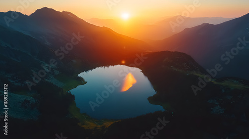 Fototapeta Naklejka Na Ścianę i Meble -  Tatra National Park lake in the mountains at dawn in Poland