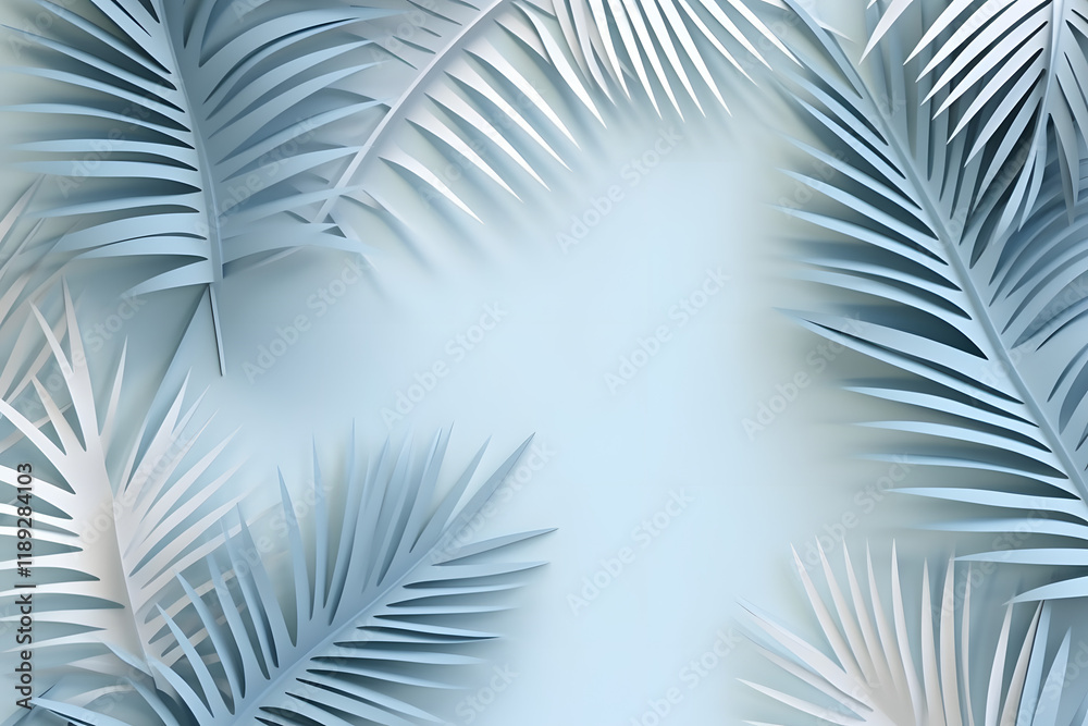 Fototapeta premium A Beautiful composition with pink palm leaves on blue background