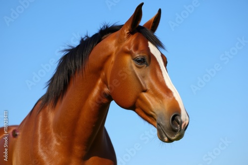 Majestic Brown Horse Against a Clear Blue Sky