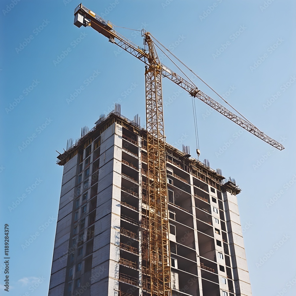 Towering Construction Crane Dominates the Skyline of an Expanding Cityscape Towering Construction Crane Dominates the Skyline of an Expanding Cityscape