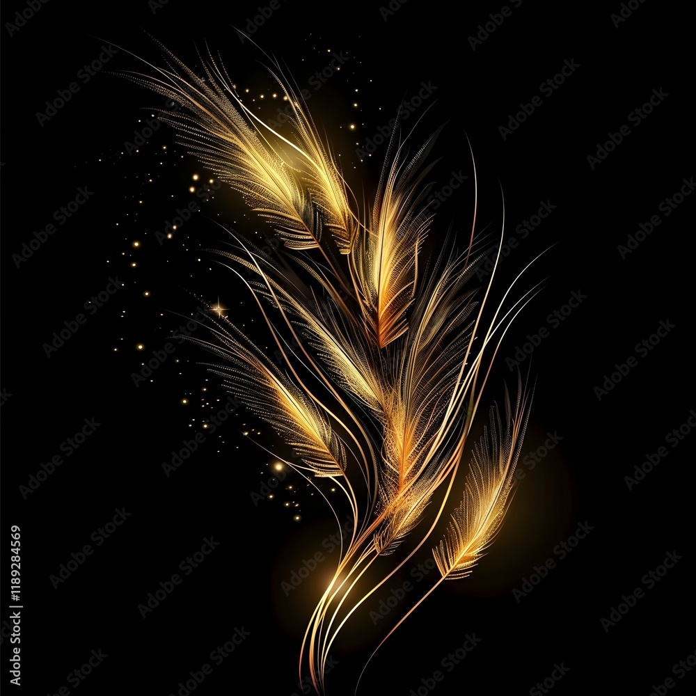 Fototapeta premium Glowing Golden Spikelet with Ethereal Swirling Patterns on Dark Background
