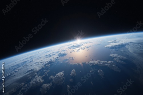 Earth Glowing in Space, Dotted with Stars