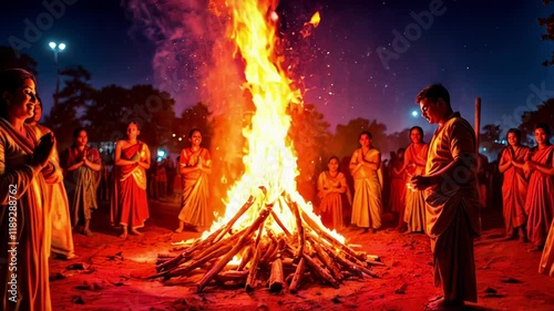 Holika Dahan or Choti Holi Bonfire Fire Burning Festival Celebration  photo