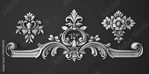 A vintage set of decor elements, featuring ornate designs and intricate details, ideal for creating a sophisticated and timeless logo.