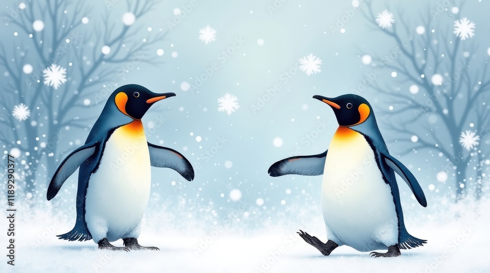 Fototapeta premium Penguin day celebration arctic wonderland digital artwork winter wonderland side view playful penguin interactions