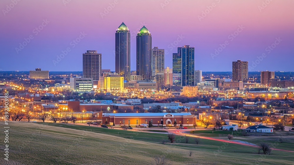 Naklejka premium Stunning Tulsa Oklahoma City Skyline at Twilight