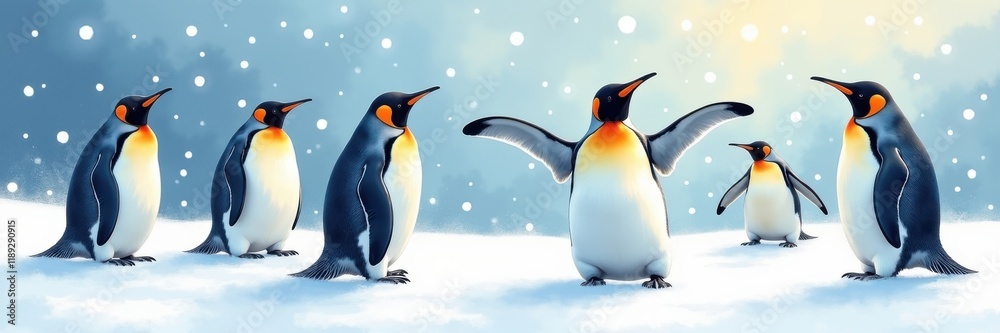 Fototapeta premium Penguin day celebration antarctic wonderland wildlife photography snowy landscape close-up view fun and playfulness