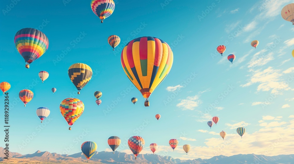 Obraz premium A photo of a cluster of colorful hot air balloons
