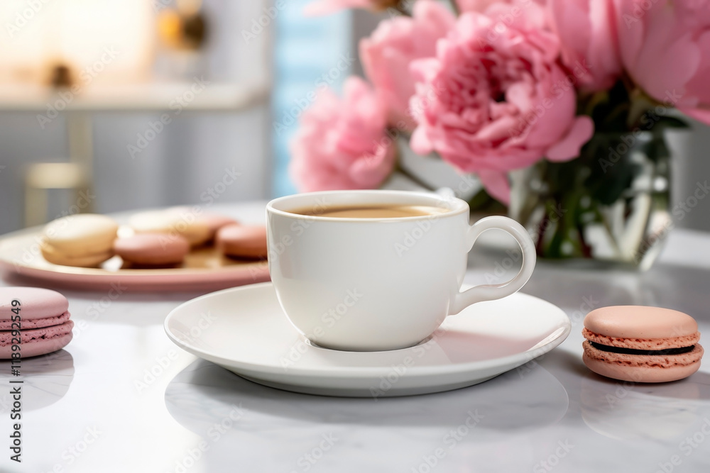 Coffee in a cup with cakes. Generative AI Coffee in a cup with cakes. Generative AI