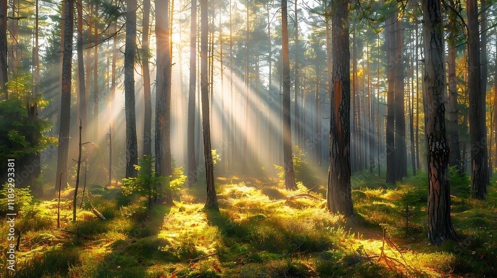 Obraz premium a natural landscape with dense forest with large trees and different botanical diversities in daylight