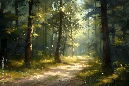 Wallpaper Mural a natural landscape with dense forest with large trees and different botanical diversities in daylight Torontodigital.ca