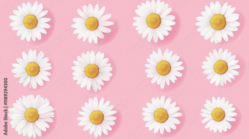 Obraz premium Set of Isolated Daisy Icons on Pink Background for Clean Design
