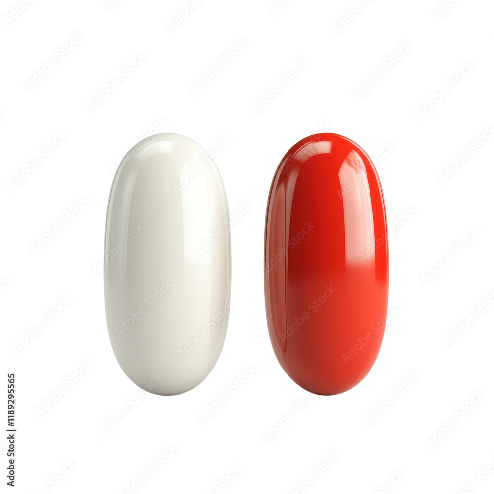 Close-up of Two Shiny Capsules Red and White Medicine Health Pharmacy Pills Close-up of Two Shiny Capsules Red and White Medicine Health Pharmacy Pills