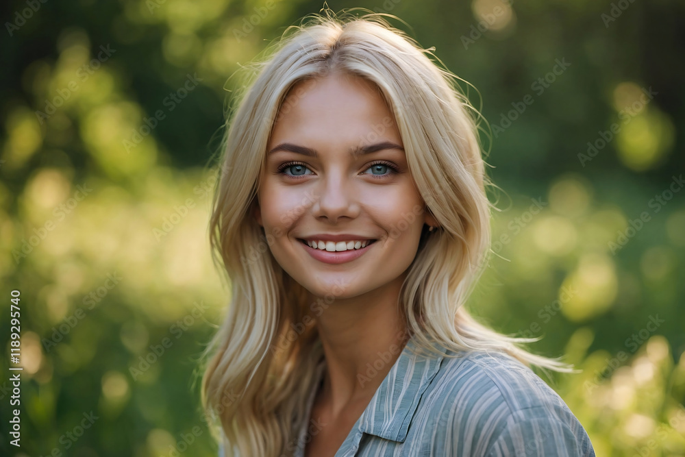Portrait of a beautiful blonde girl with blue eyes on the background of a summer field with flowers. Portrait of a beautiful blonde girl with blue eyes on the background of a summer field with flowers.