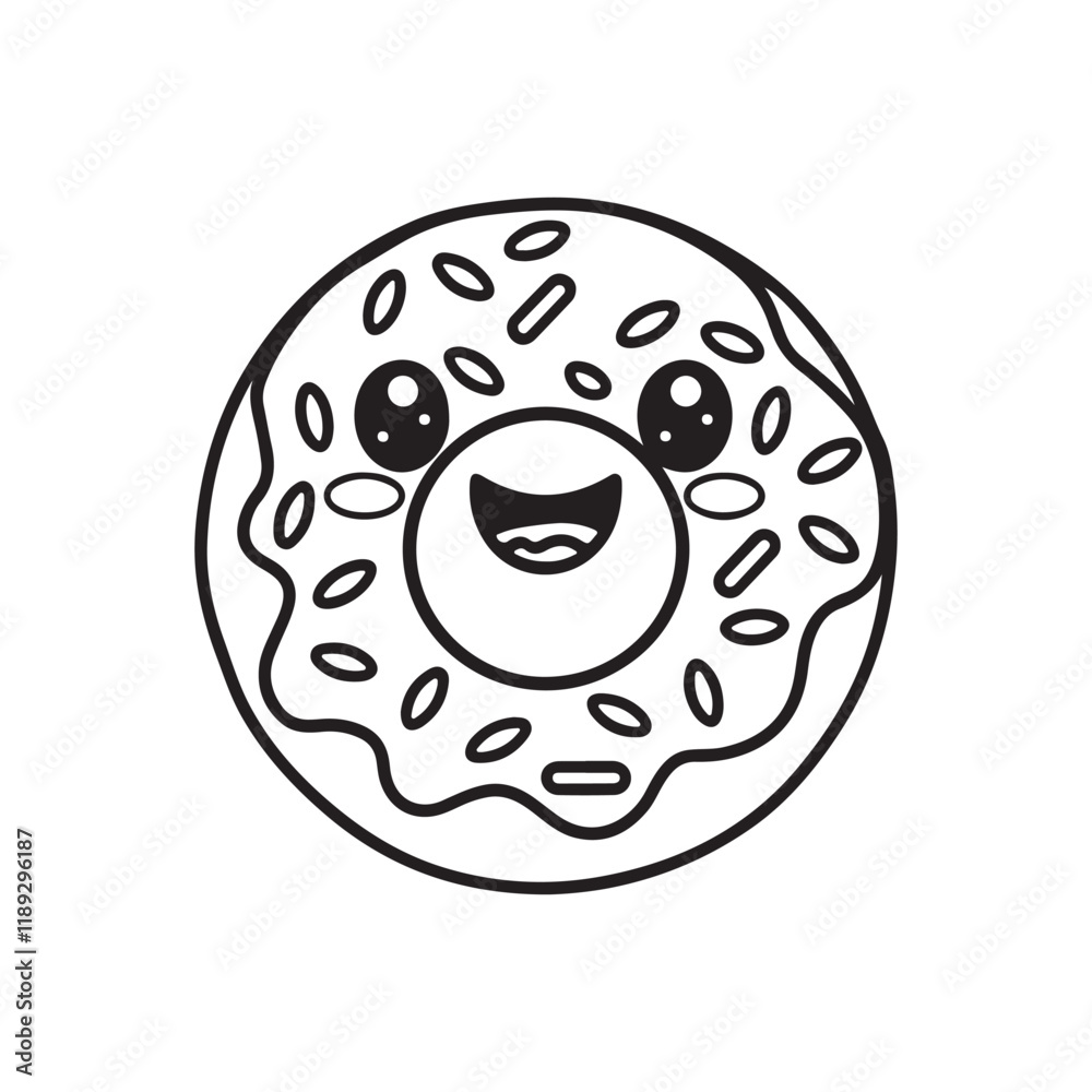 Fototapeta premium kawaii food Coloring page, Bold and easy Coloring Page, kawaii coloring page, Kawaii Drink Coloring Page, cute kawaii food and drink Coloring Page, line art, black and white image