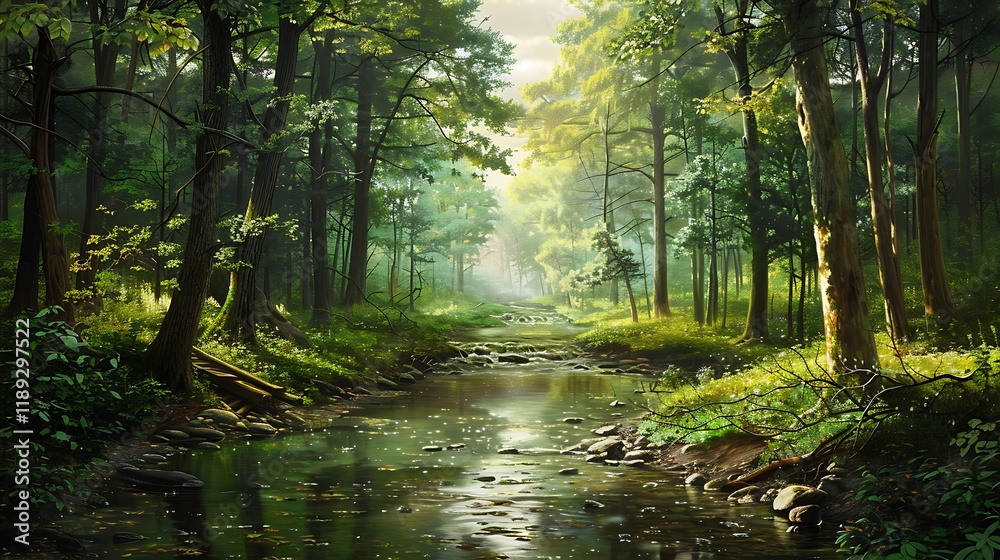 Obraz premium a natural landscape with dense forest with large trees and different botanical diversities in daylight