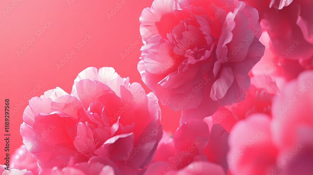 Fototapeta premium Bright Pink Peonies on Smooth Background with Soft Lines and Texture