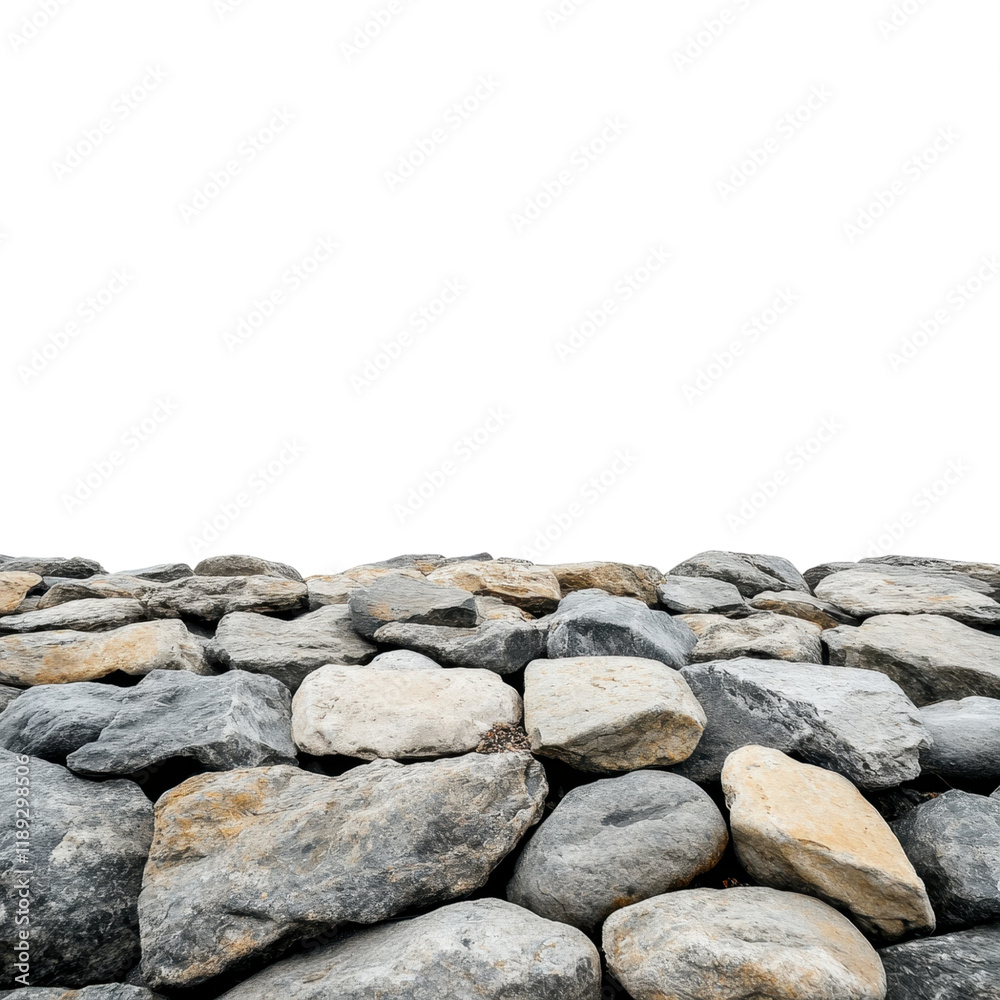 A Stunning Panorama of Grey and Beige Stones Forming a Rugged Wall Against a Black Background A Stunning Panorama of Grey and Beige Stones Forming a Rugged Wall Against a Black Background