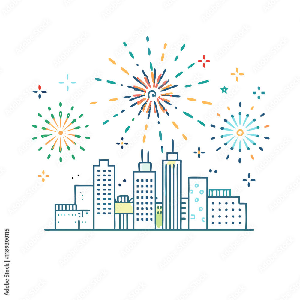 Fototapeta premium fireworks over the city vector icon, fireworks over the city vector illustration - simple illustration of fireworks over the city, perfect for logos, and fireworks over the city -themed designs.