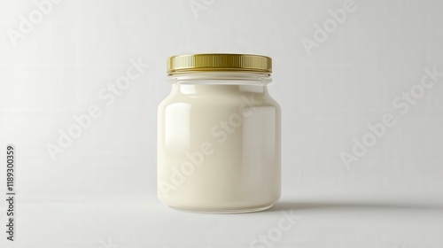 jar of creamy spread on a plain background