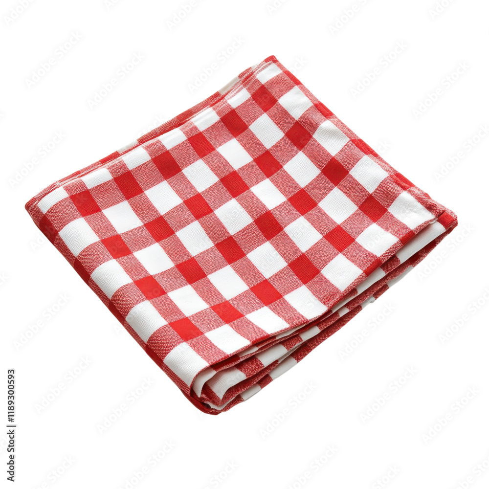 Red and White Checkered Picnic Blanket Folded Neatly A Classic Gingham Cloth Perfect for Outdoor Meals and Gatherings