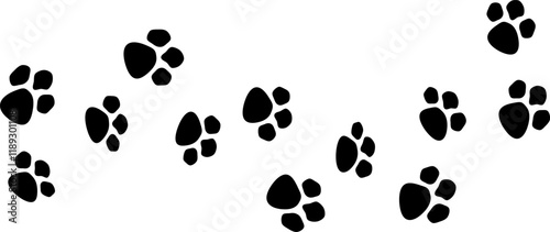 Black on white Cat paw footprints. Dog, puppy. silhouette animal tracks photo