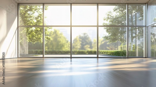 Modern Business Office Environment with Blurred Natural Elements