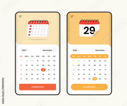 Modern calendar app design concept with simple minimalist illustration design