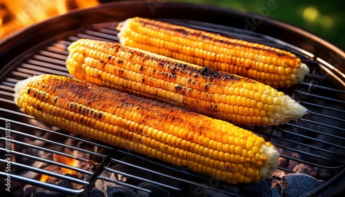 corn pads on a grill on charcoal