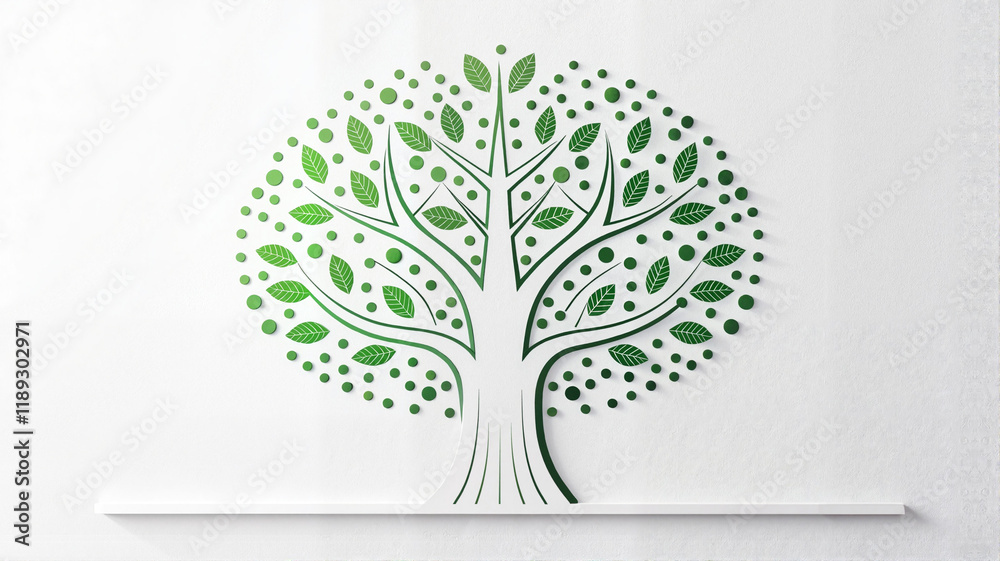 Obraz premium Tree with circular leaf design on white