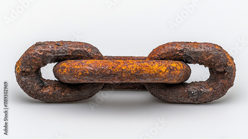 Rusty chain links isolated, studio shot, white background, indus photo