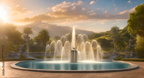Wallpaper Mural A beautiful serene landscape with a large fountain in the center Video 4K Torontodigital.ca