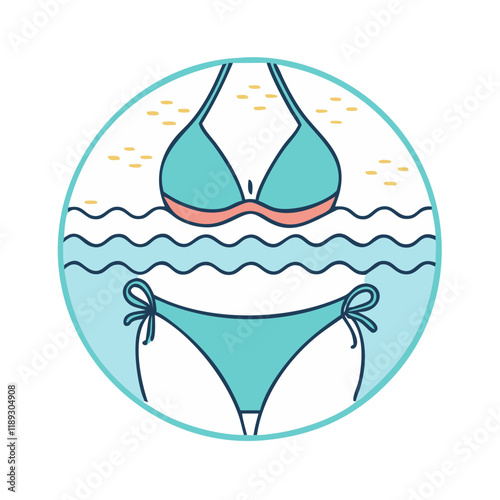 bikini with beach waves background icon, 