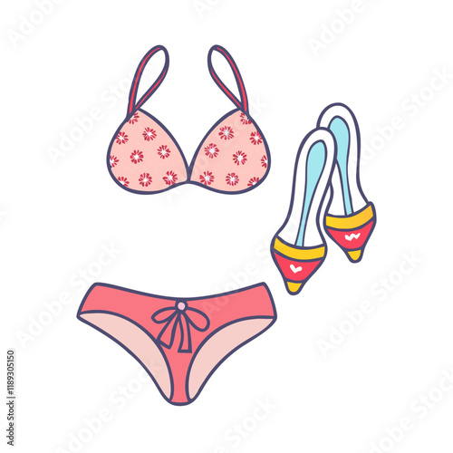 sandals and bikini set vector icon, sandals and bikini set vector illustration - simple illustration of sandals and bikini set, perfect for logos, and sandals and bikini set -themed designs.