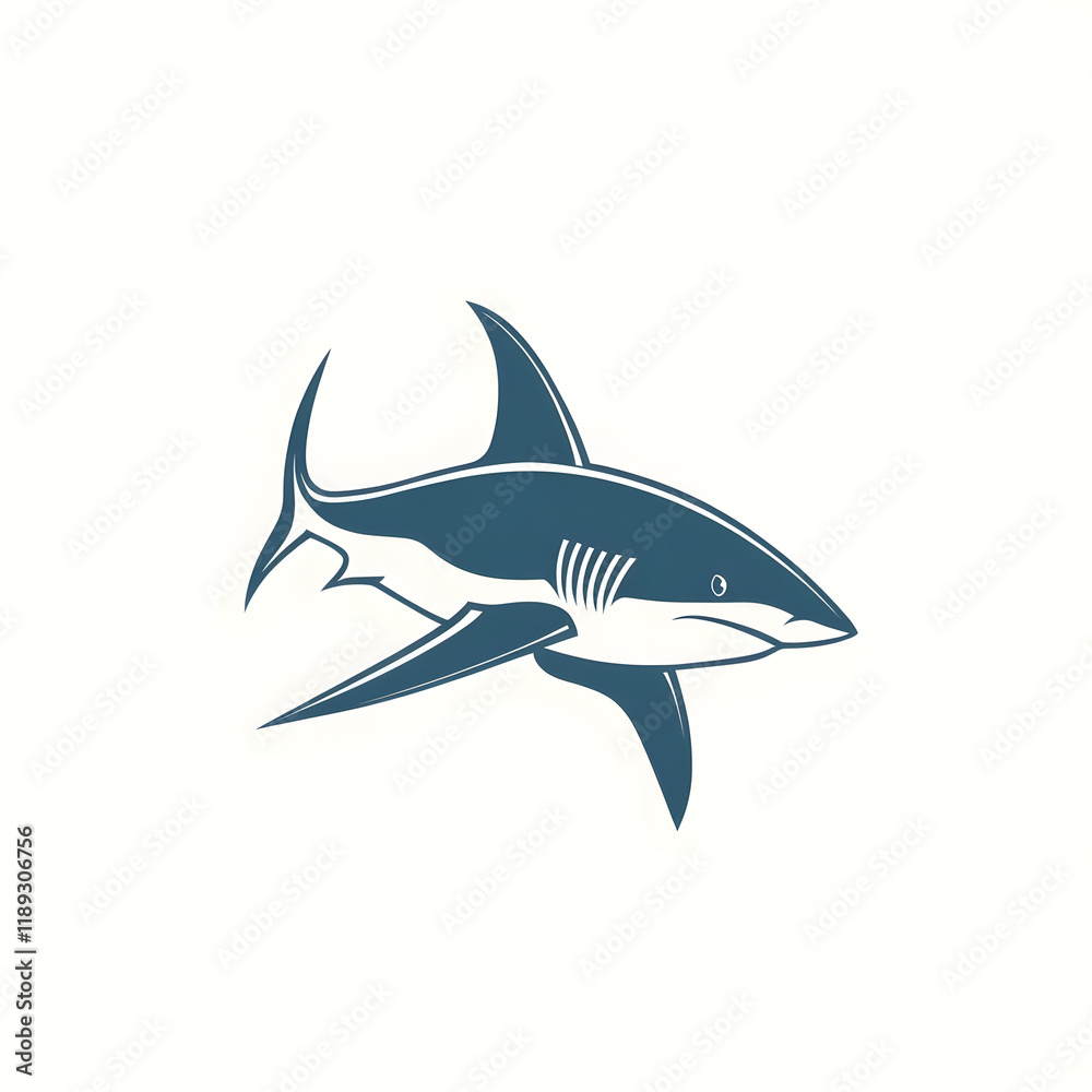 Fototapeta premium Simple 2D Flat Vector Shark Icon with Sharp, Angular Design