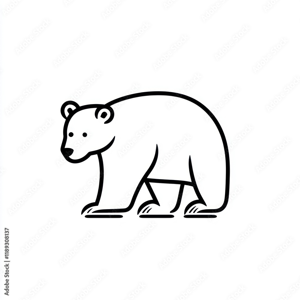 Obraz premium Arctic polar bear line art illustration, white background, children's book