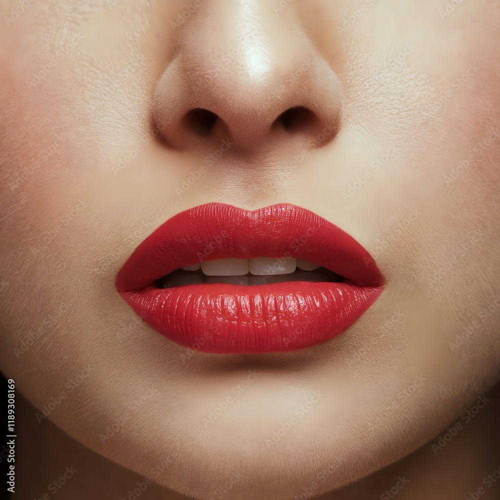 Fototapeta premium Macro image of woman wearing red lipstick.