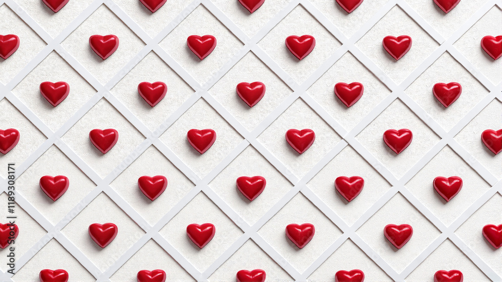 Red hearts on a geometric grid pattern Red hearts on a geometric grid pattern
