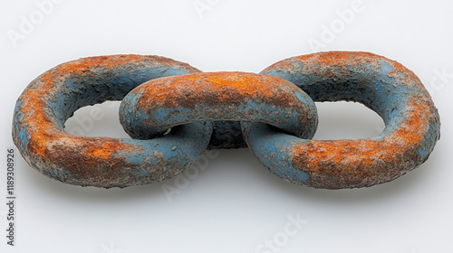 Rusty chain links studio shot, white background, corrosion textu photo