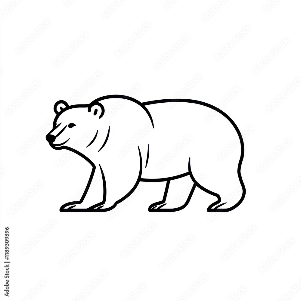 Fototapeta premium Walking polar bear line art, white background, wildlife illustration, logo design