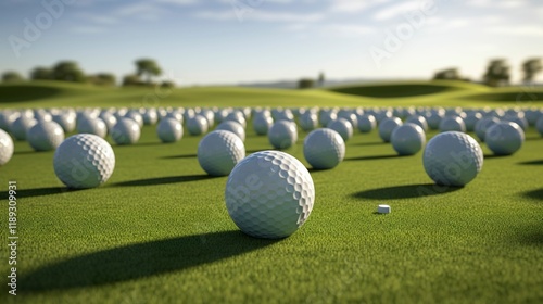 A photo of a golf range with balls