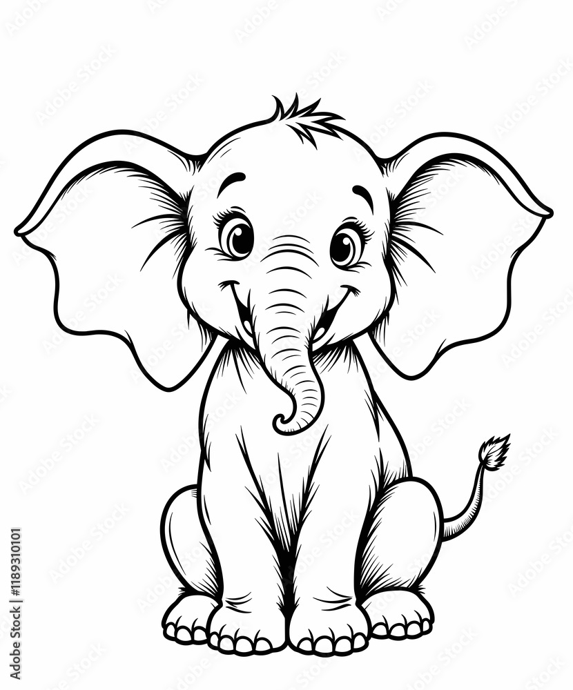 Obraz premium Cute cartoon elephant smiling joyfully
