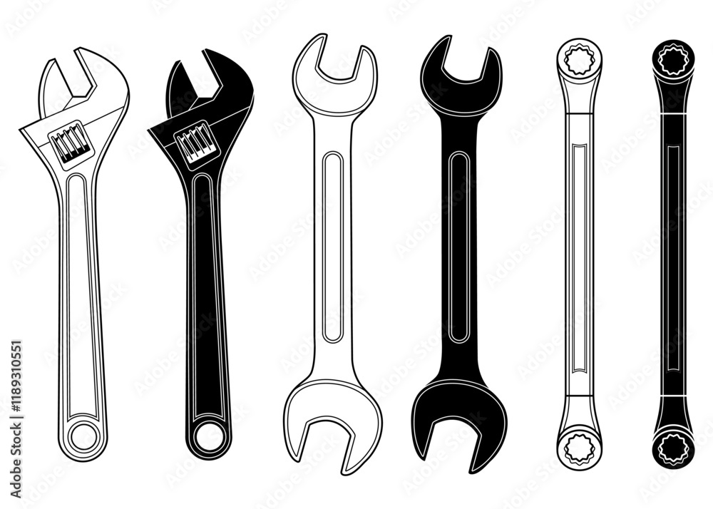 spanner set of combination wrench illustration isolated spanner set of combination wrench illustration isolated