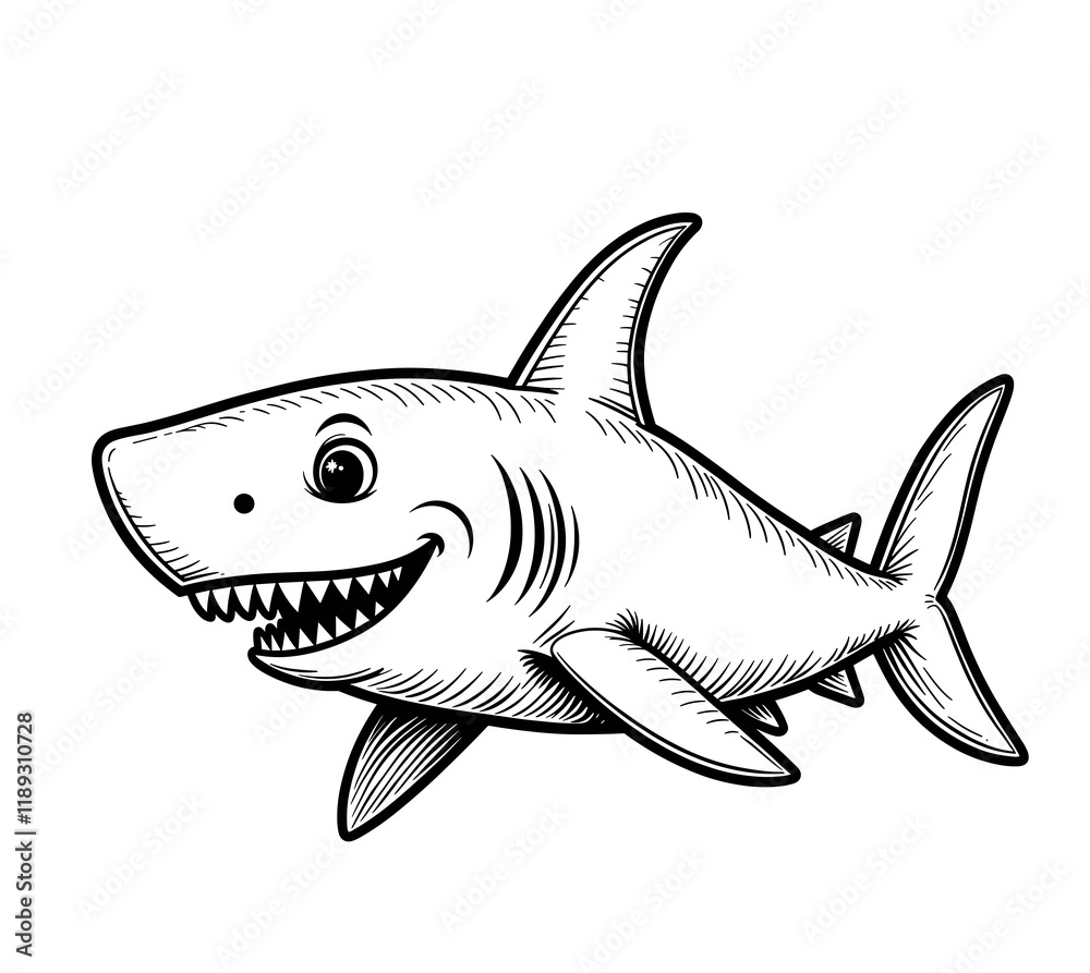 Obraz premium Happy cartoon shark swimming in ocean