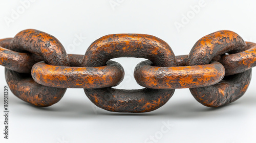 Rusty chain links, studio shot, white background, strength conce photo