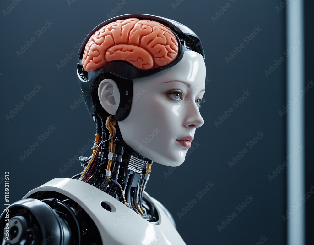 Humanoid robot and digital human brain, artificial intelligence advancements. Ai generated 
