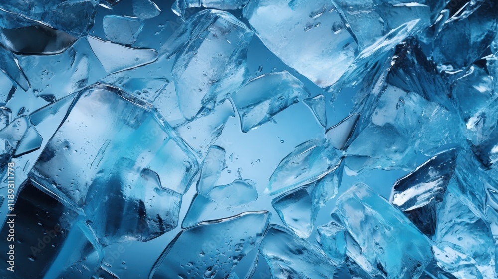 Obraz premium Frozen Depths Revealed: Close-Up of Cracked Glacier Ice with Stunning Blue Textures